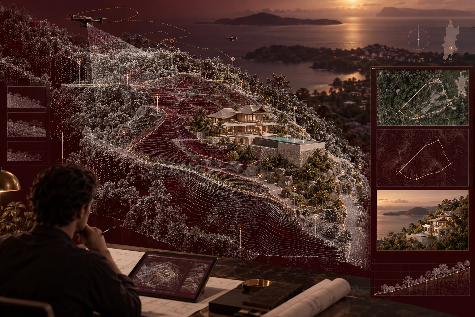 Point cloud survey and contour model of a Phuket hillside villa site